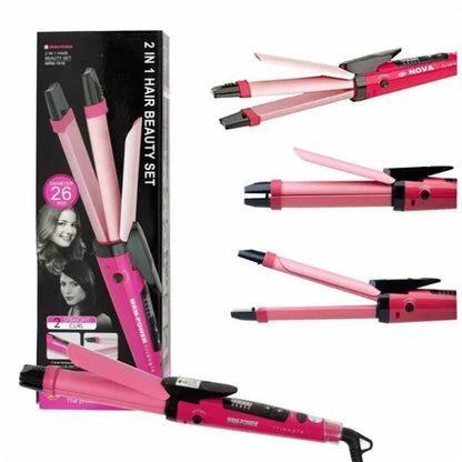 2-in-1 Nova Hair Straightener And Curler – Dual-use Styling Tool With Quick Heat-up Technology, Ceramic Plates For Smooth Straightening & Effortless Curls Model-nh-2009 – Portable, Lightweight, Ideal For Home Or Travel Use