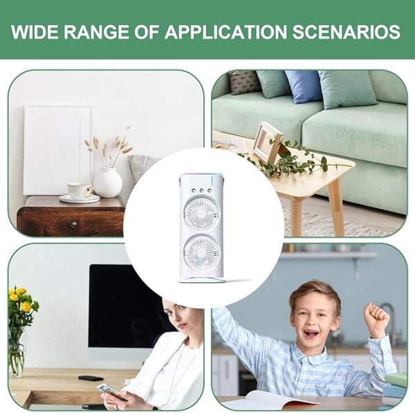 Portable Mini Double Fan Air Cooler With Mist Humidifier And Led Lighting, Mini Table Cooling Fan For Home & Office – Rechargeable