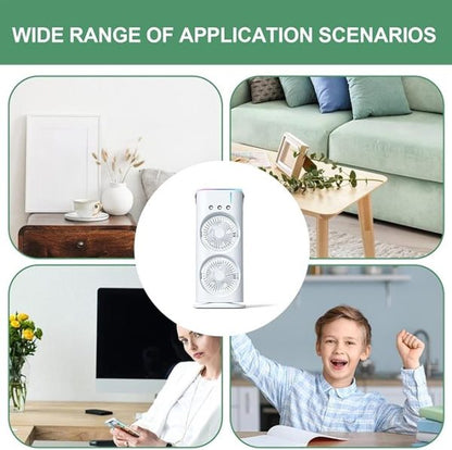 Portable Mini Double Fan Air Cooler With Mist Humidifier And Led Lighting, Mini Table Cooling Fan For Home & Office – Rechargeable